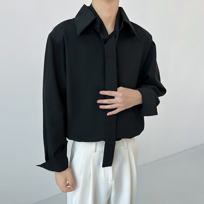Vêtements de luxe de printemps pour hommes, chemises texturées décontractées, boutons à revers Vintage, couleur unie, manches longues, vêtements de base, 2025