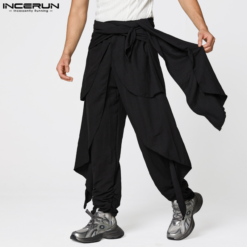 Pantalon décontracté pour homme, mode été printemps, pantalon harem plissé, pantalon long INCERUN, streetwear, vêtements pour homme grande taille S-5XL