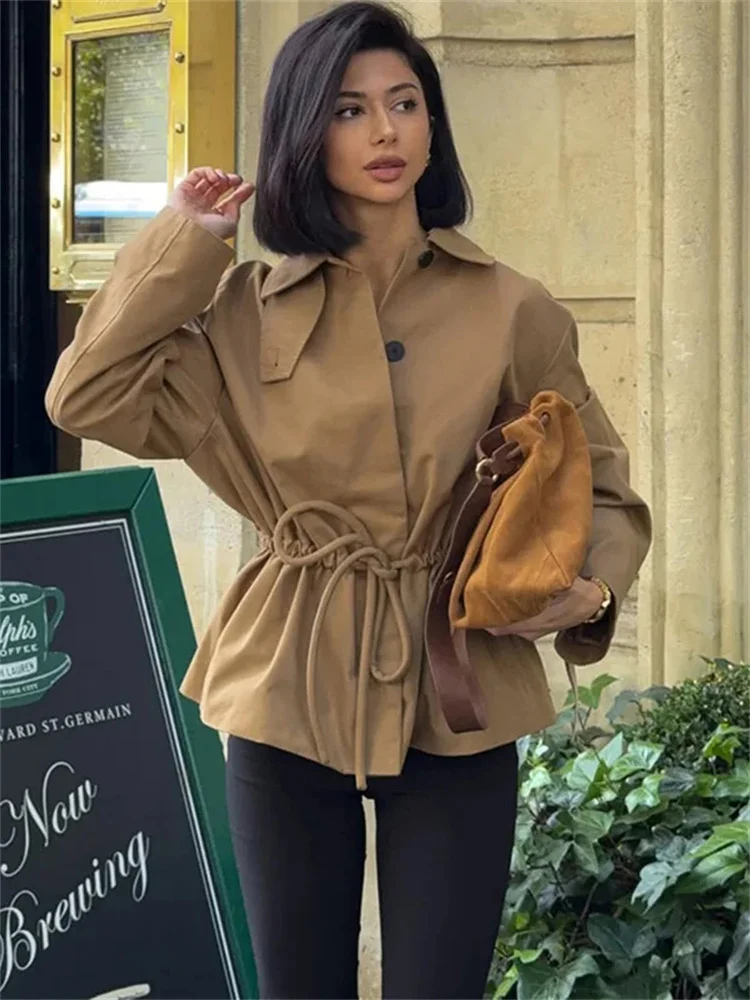 Vestes amples à lacets pour femmes, manteau à revers, manches longues, Patchwork, Streetwear pour les déplacements, vestes Vintage, vêtements d'extérieur