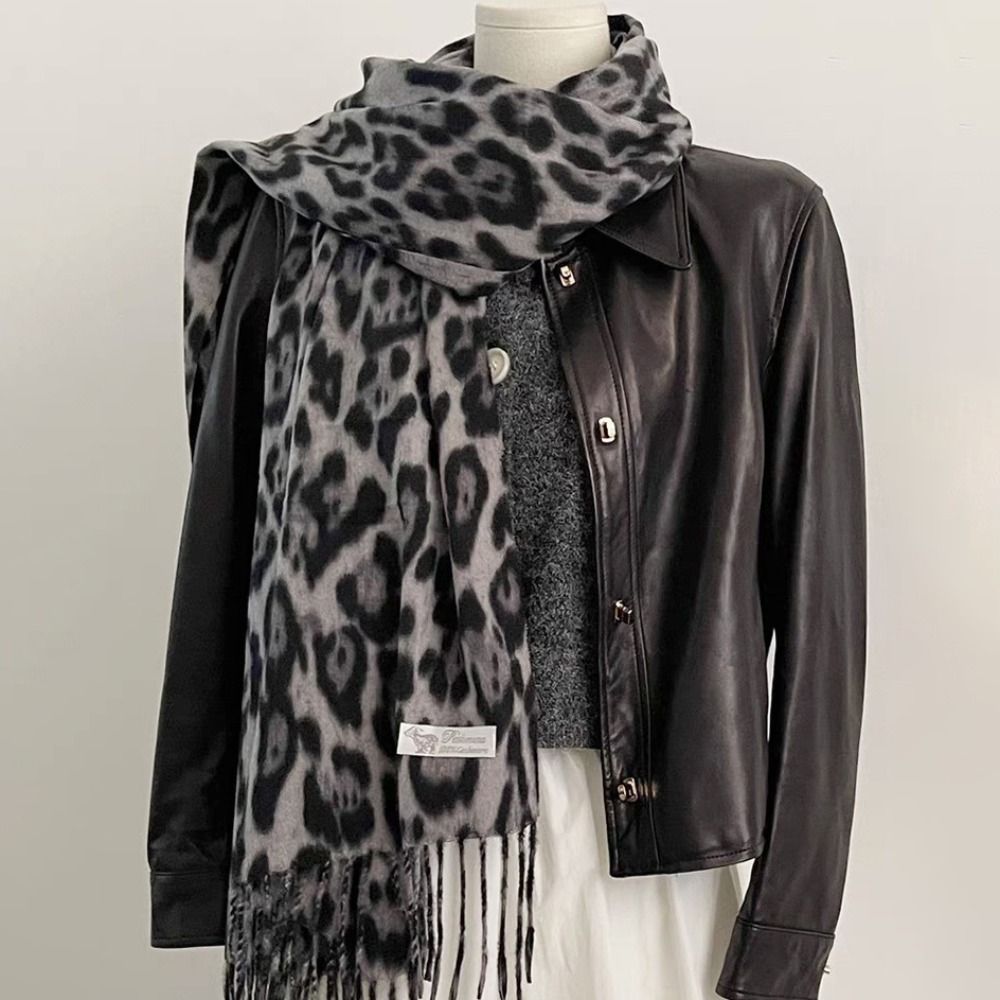 Mode léopard glands châle Imitation cachemire épaissi Foulard Pashmina Hijabs coupe-vent hiver chaud écharpe cou plus chaud