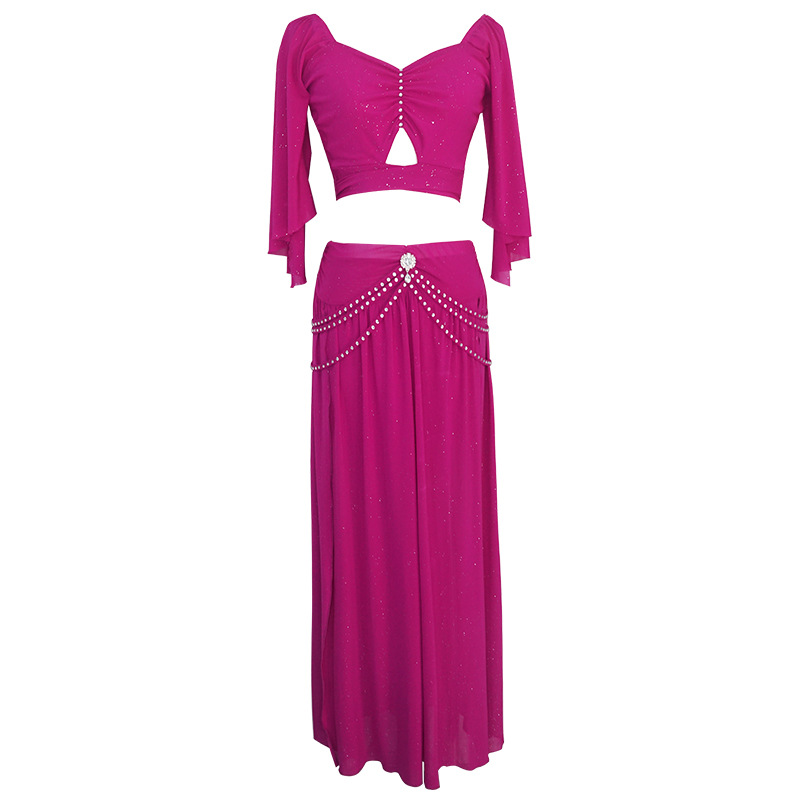 Ensemble de Costumes de danse du ventre pour femmes, haut + jupe de danse orientale, Costume de danse à manches longues, vêtements d'entraînement sur scène