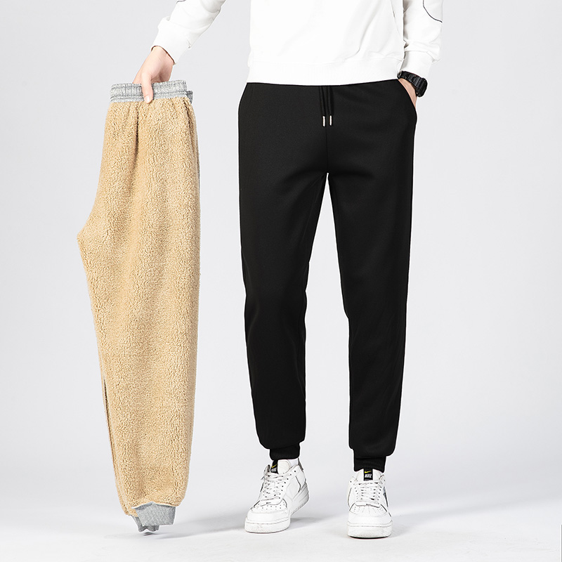 Pantalons pour hommes en automne et en hiver, épais avec polaire pour vêtements d'extérieur, pantalons décontractés, pantalons de survêtement de sport chauds en laine d'agneau