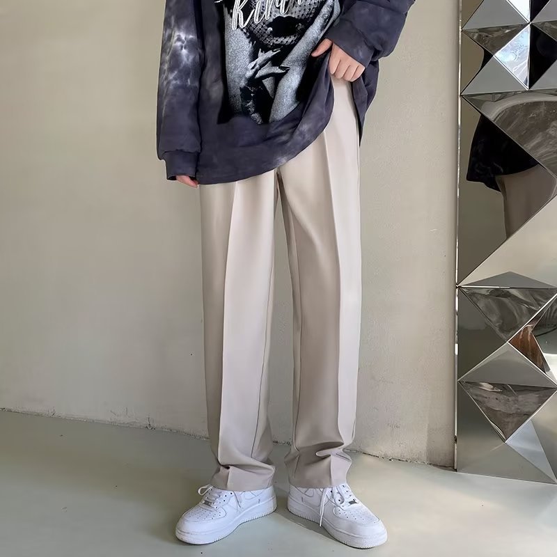 Nouveau pantalon droit pour homme 2026, style coréen, coupe ample, décontracté, drapé, blanc, large, streetwear masculin