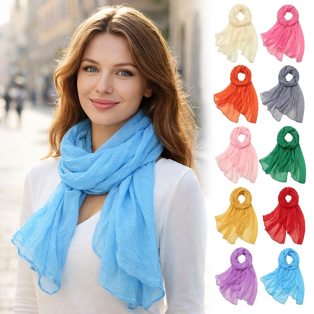 Nouveau châle en mousseline de soie couleur unie, long, protecteur, fin et doux, pour femme, mode féminine