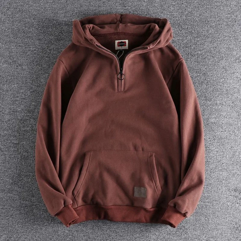 Sweat-shirt noir à demi-fermeture éclair pour homme, vêtement chaud, solide, polaire, Y2k, Vintage, haute qualité, Style coréen, ample