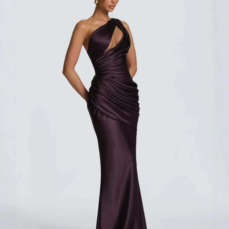 Robe de soirée en satin 2026, asymétrique à une épaule, drapée, plissée, coupe sirène, vert matcha, pour gala