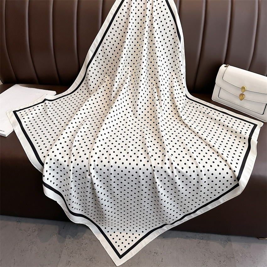 Foulard en soie à pois tendance de 90 cm pour femme, bandeau en twill, foulard rayé, hijab, écharpes carrées et châles, écharpes de cou