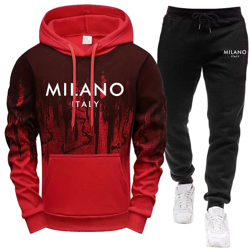 Ensemble Homme/Haut à Capuche/Pantalon – Survêtement Sport Décontracté Style Italien Automne Hiver – Tenue de Jogging à Capuche pour Extérieur S-4XL