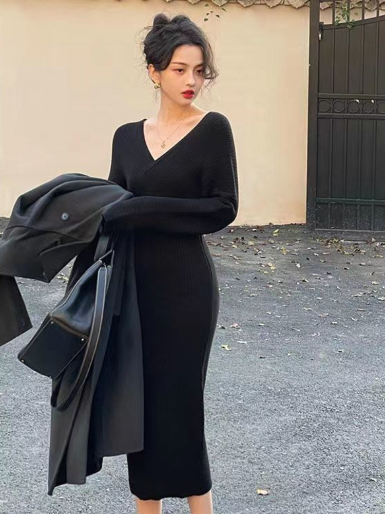 Robe de Soirée Longue et Sexy à Col en V pour Femme, Tenue de Styliste au Crochet, Couleur Unie