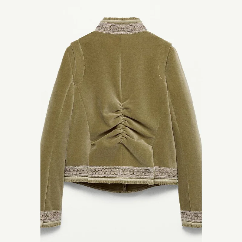 Vintage Patch poche veste dentelle Chic à la mode rétro Designers vêtements de dessus pour femmes femmes automne Boho chaud Streetwear