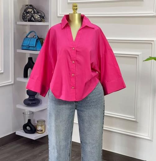 Chemisier femme 2025 printemps automne nouvelle mode col rabattu manches longues coupe ample décontracté couleur unie polyvalent petit haut