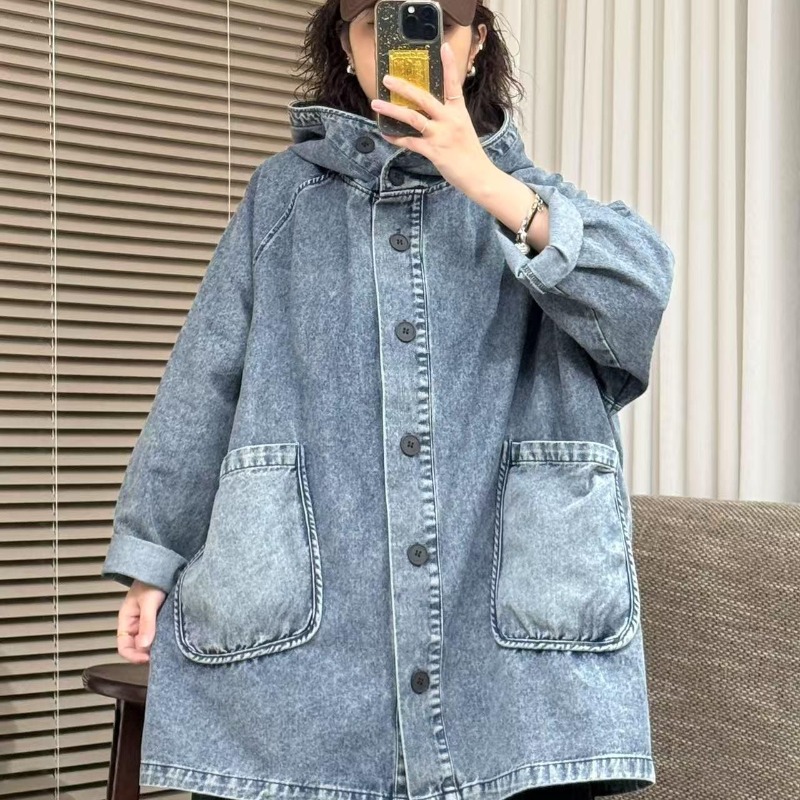 Nouveaux Blousons en Jean Premium pour Femmes, Grande Taille, Coupe Décontractée, Style Rétro, avec Poches, à Capuche, Confortables, Minimalistes, Décontractés, Polyvalents et Originaux