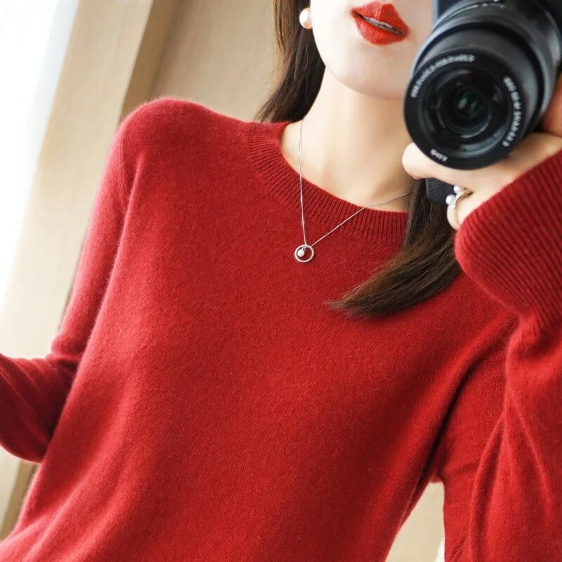 Pull-over col rond pour femme, chaud et décontracté, style coréen, collection automne-hiver, tricot basique, chemise de base 2026