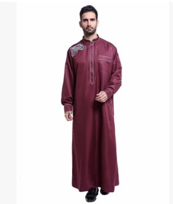 1 pièce/lot Vêtements islamiques musulmans pour hommes, Jubba Thobe brodée d'inspiration arabe pour adulte, longue et décontractée en polyester
