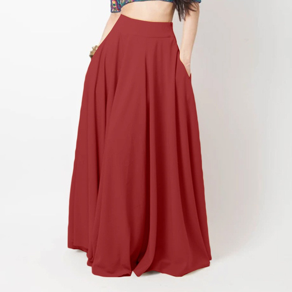 2025 printemps femmes jupe noir tempérament confortable plissé mode décontracté taille élastique rouge jupe longue pour femme