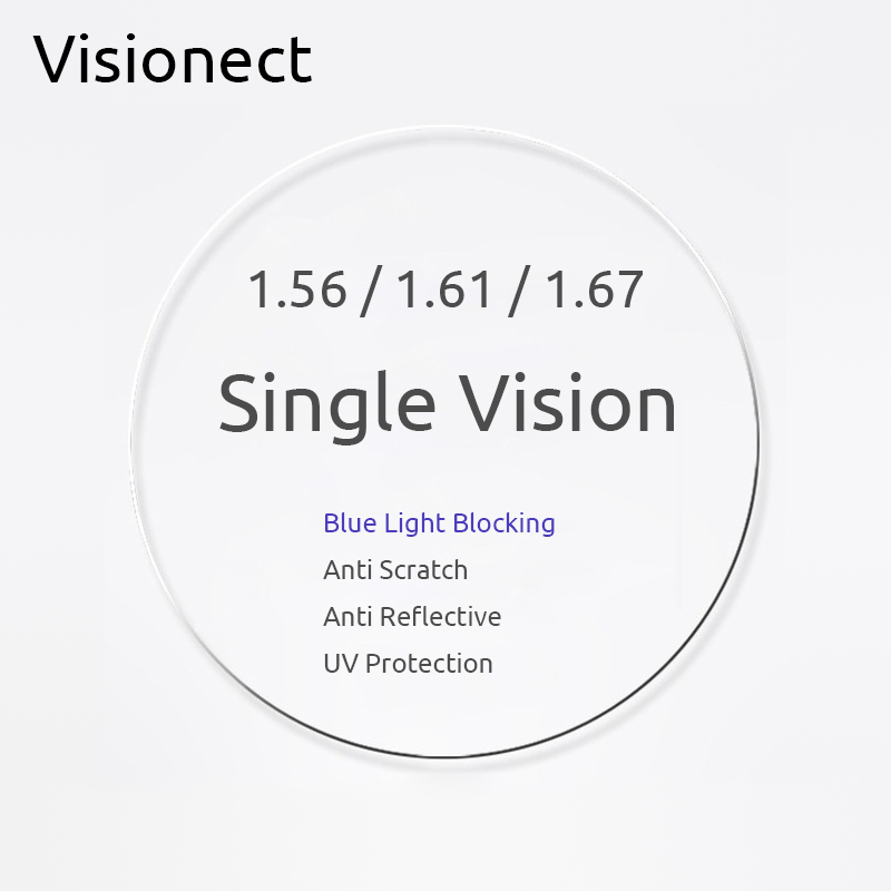 Visionect 1.56 1.61 1.67 lentilles de Prescription à Vision unique bloquant la lumière bleue pour lunettes d'ordinateur myopie ou lecture presbytie