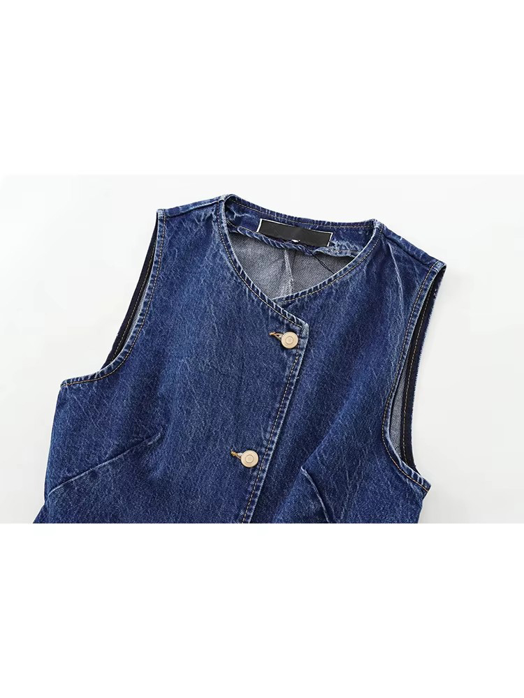 Nouveau Gilet Court en Jean Bleu pour Femme 2026 – Tendance Automne, Décontracté, Sans Manches, Style Urbain