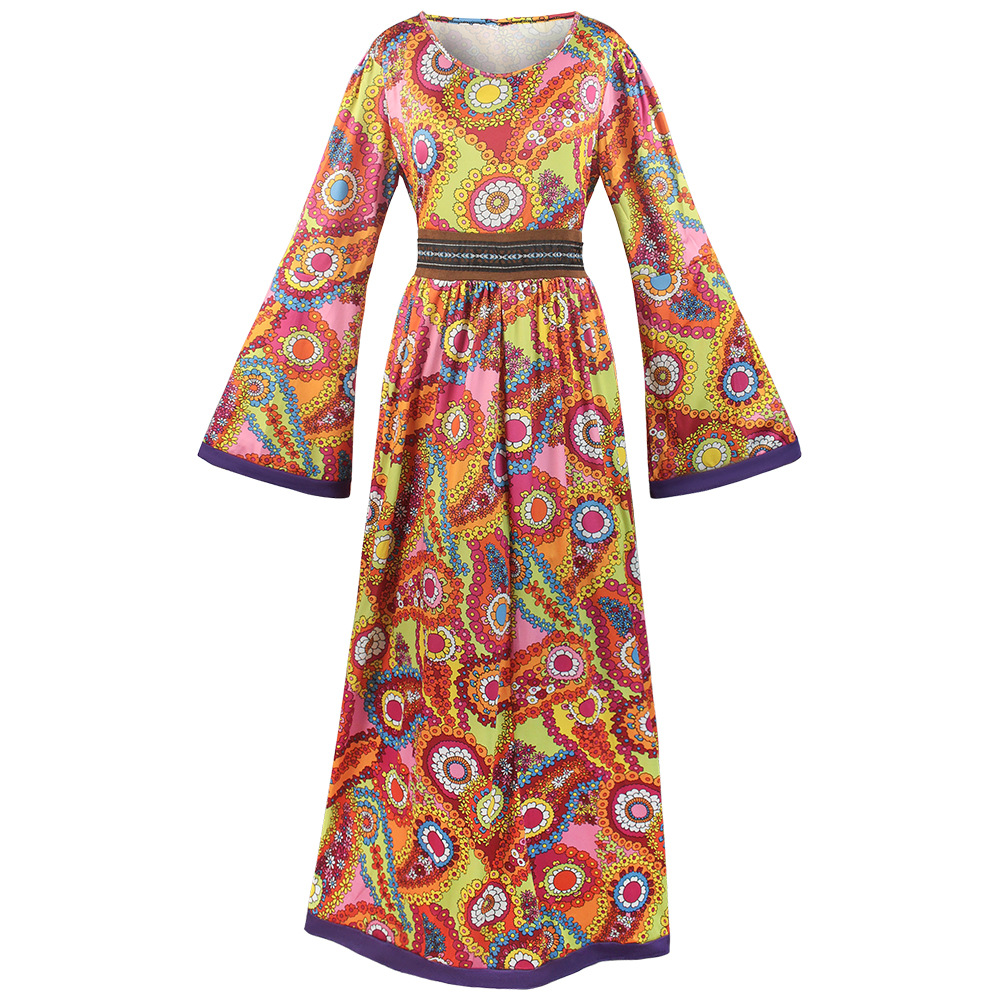 Ensemble de costumes Hippie rétro des années 1960 et 70 pour femmes, robe imprimée avec accessoires, tenues Disco, Costumes de Festival