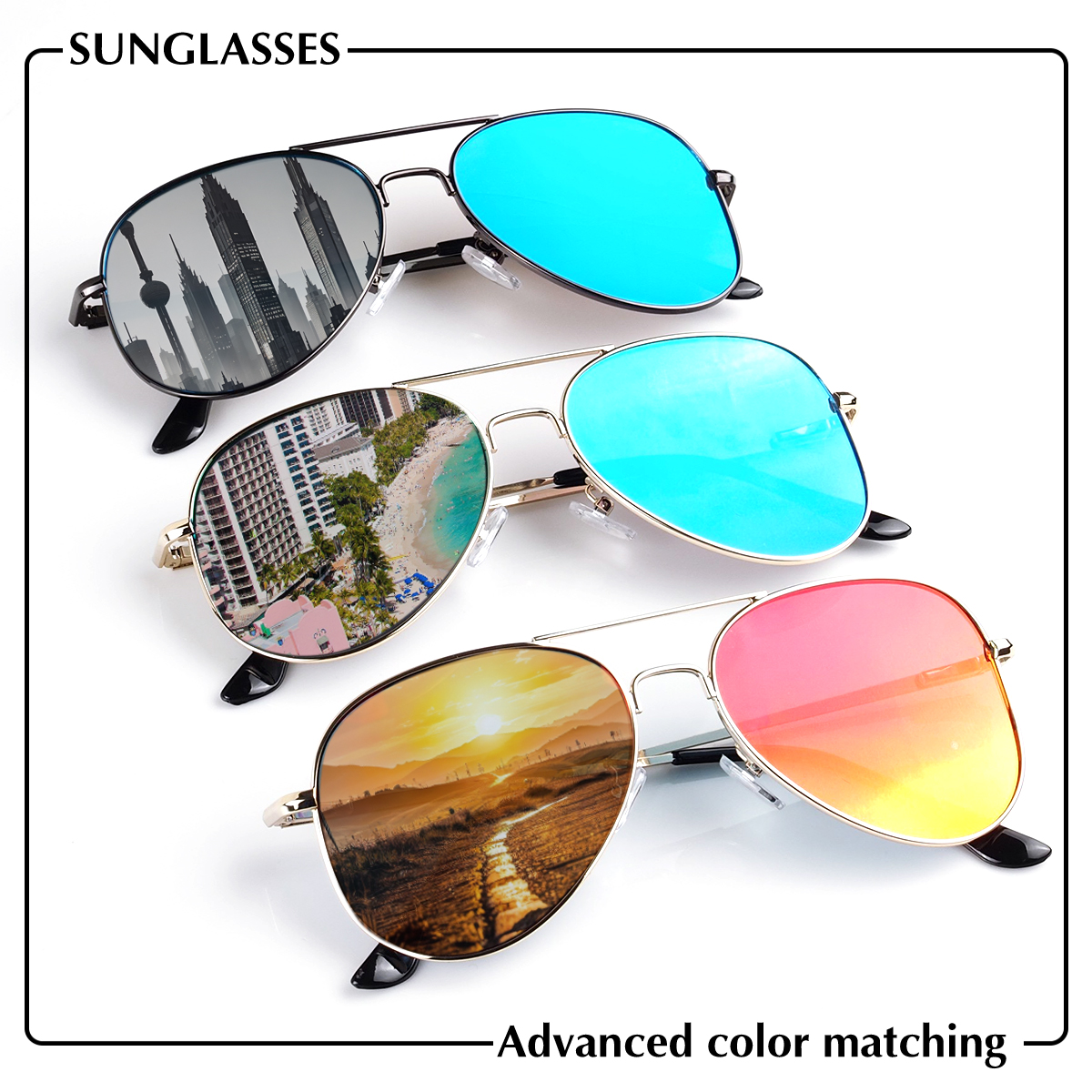 Lunettes de soleil de luxe pour hommes et femmes, monture en métal de haute qualité, forme classique en goutte, revêtement miroir, protection UV400