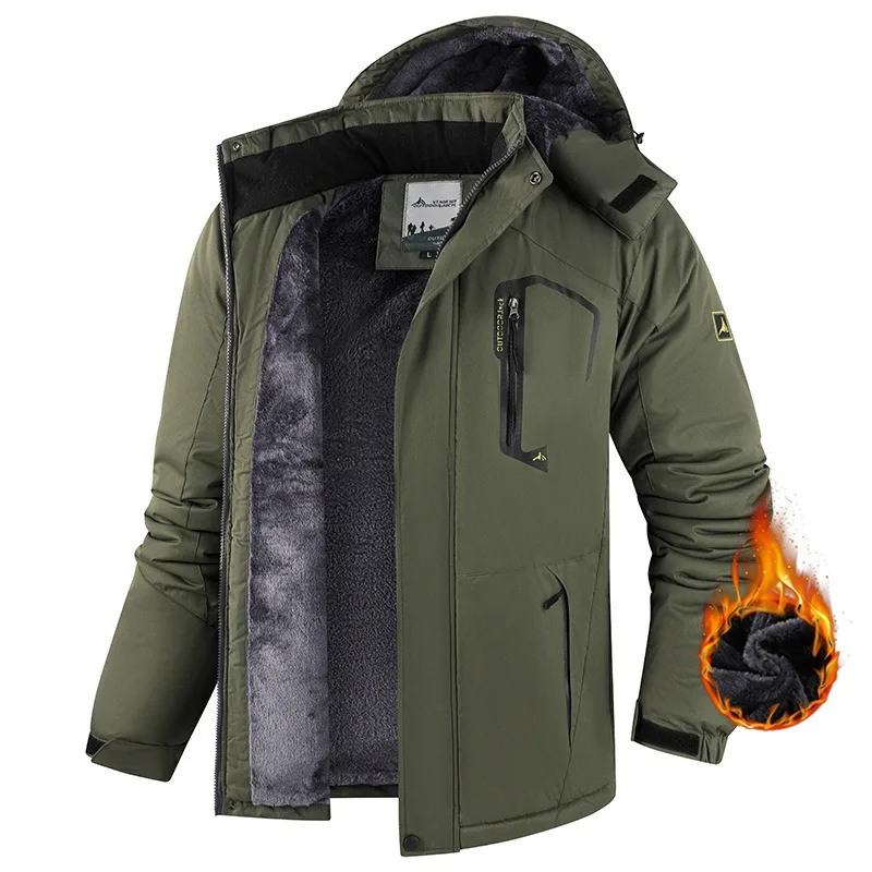 Parka d'hiver pour hommes coupe-vent épaissir polaire à capuche chaud mode veste manteaux ski contraste couleur à la mode manteau d'extérieur