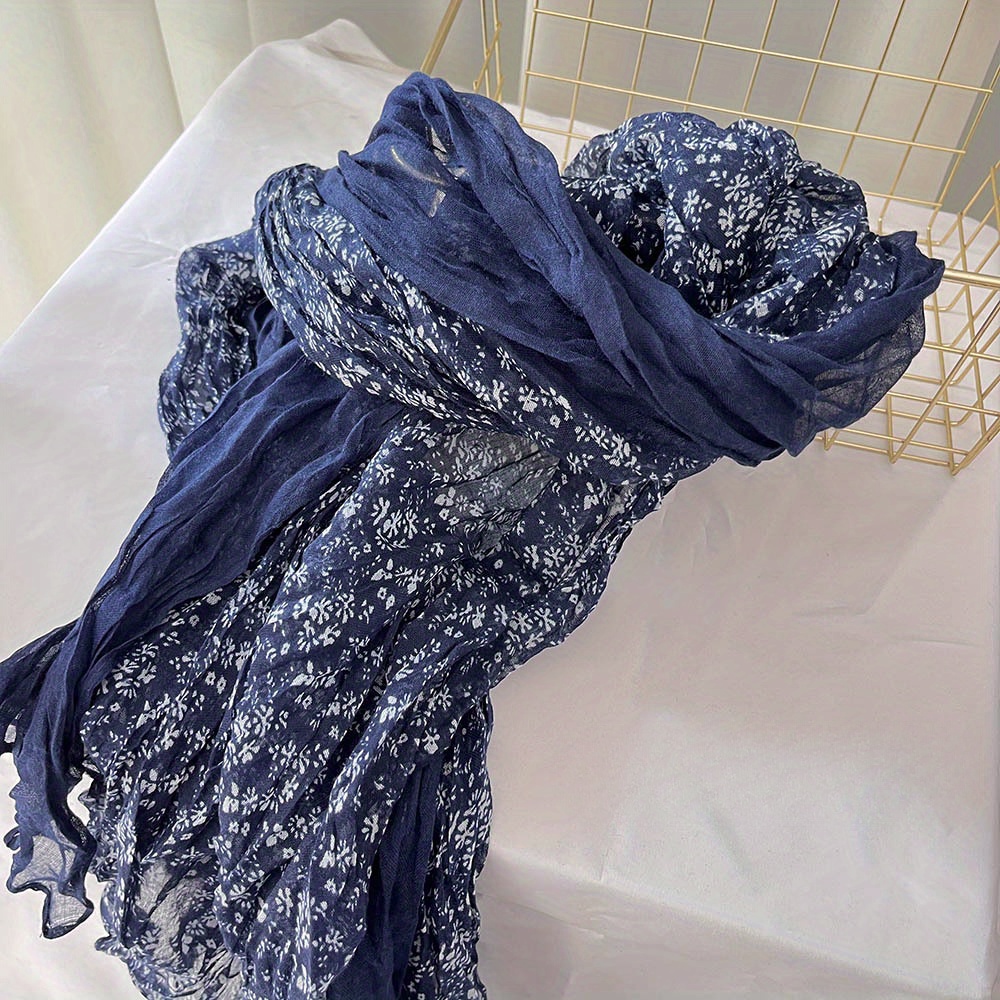 Écharpe polyvalente fine plissée avec petit imprimé floral, rétro, niche, automne, hiver, nouveau