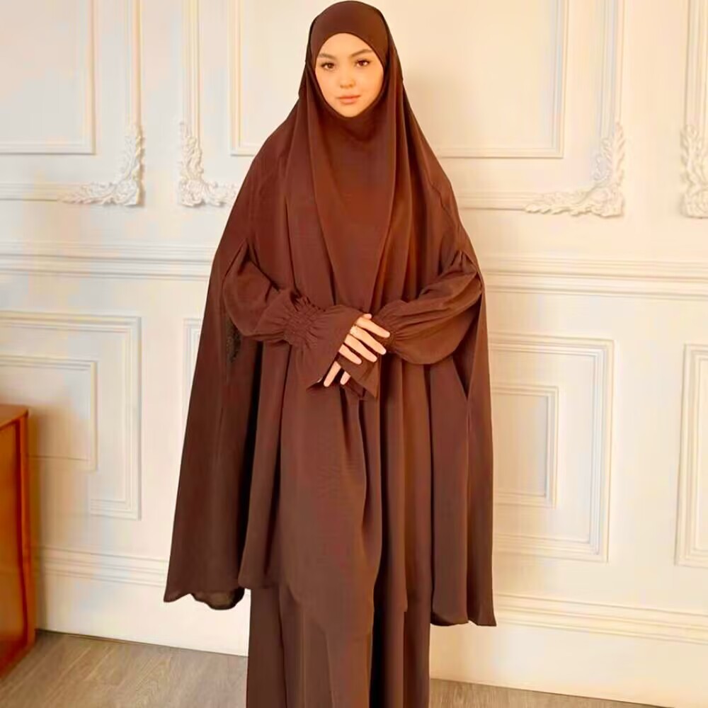 Femmes musulmanes Khimar Robe longue ensemble 2 pièces Jalabiya Robe dubaï Abaya couverture complète vêtement de prière Eid Djellaba Ramadan caftan Burka