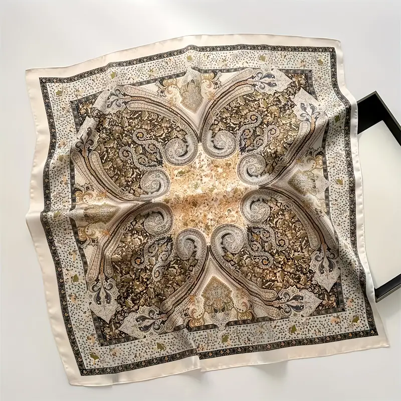 Écharpe carrée en satin cachemire vintage pour femme, écharpe de cou douce et soyeuse, bandana fin polyvalent, châle rond pour cheveux, accessoire de cheveux élégant