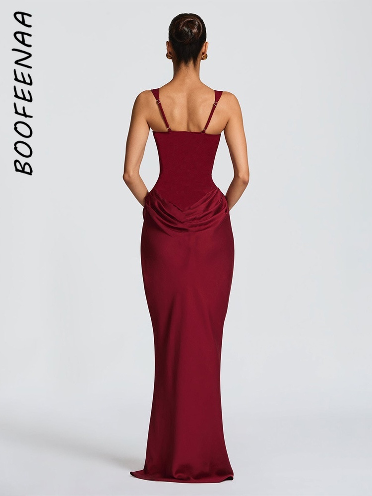 BOOFEENAA – robe longue style Corset, col carré, sans manches, dos nu, robe de soirée blanche sexy, robe de soirée élégante pour femme, C0-EF30