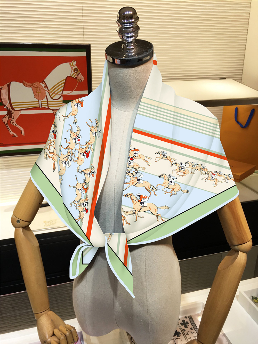 Foulard en soie sergé châle marque de luxe galopant course de chevaux carré écharpe femmes Hijabs Bandana Foulard foulard foulards de tête