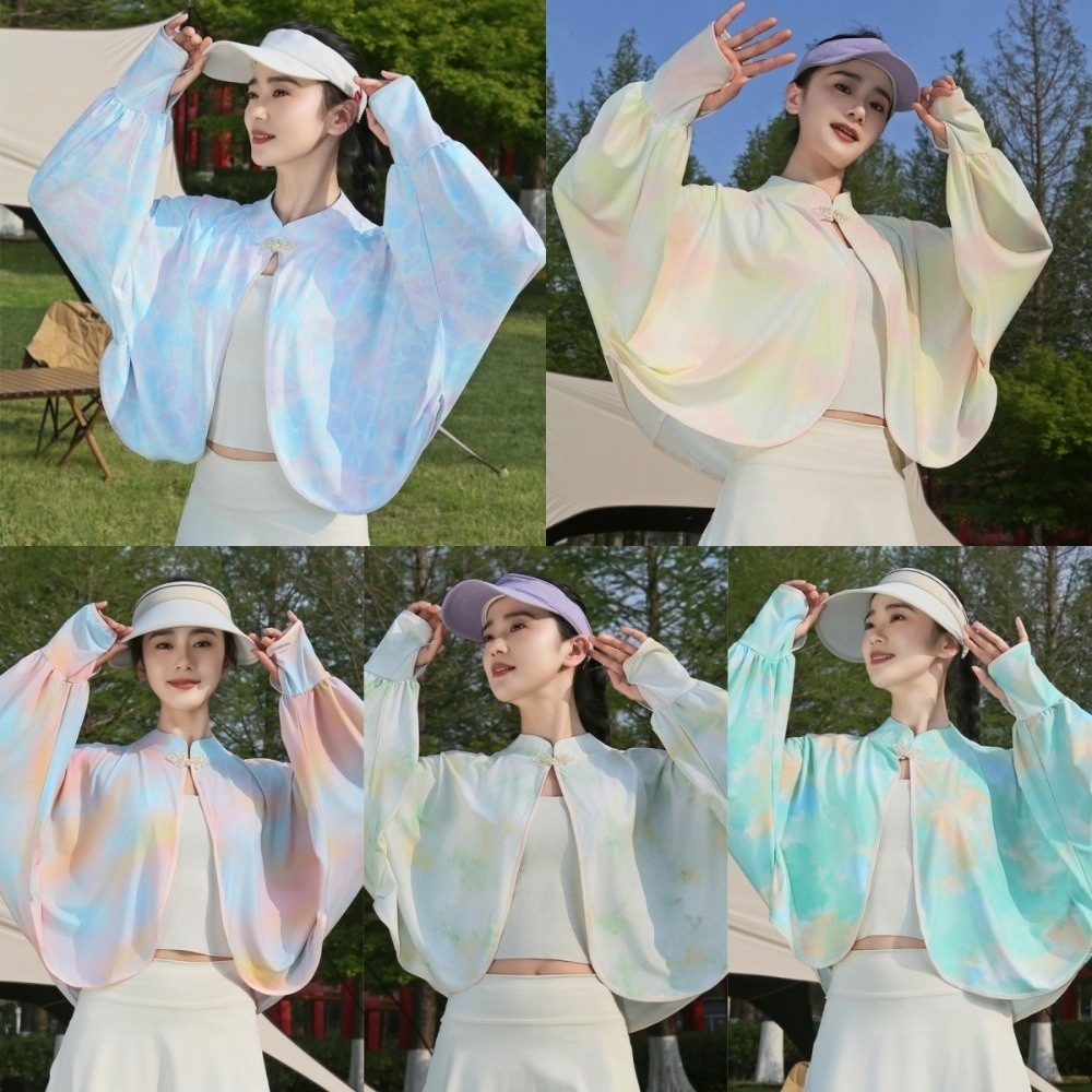 Châle de protection solaire en soie glacée à manches longues, couleur unie, coupe ample, imperméable, tie-dye, protection UV, pour l'été