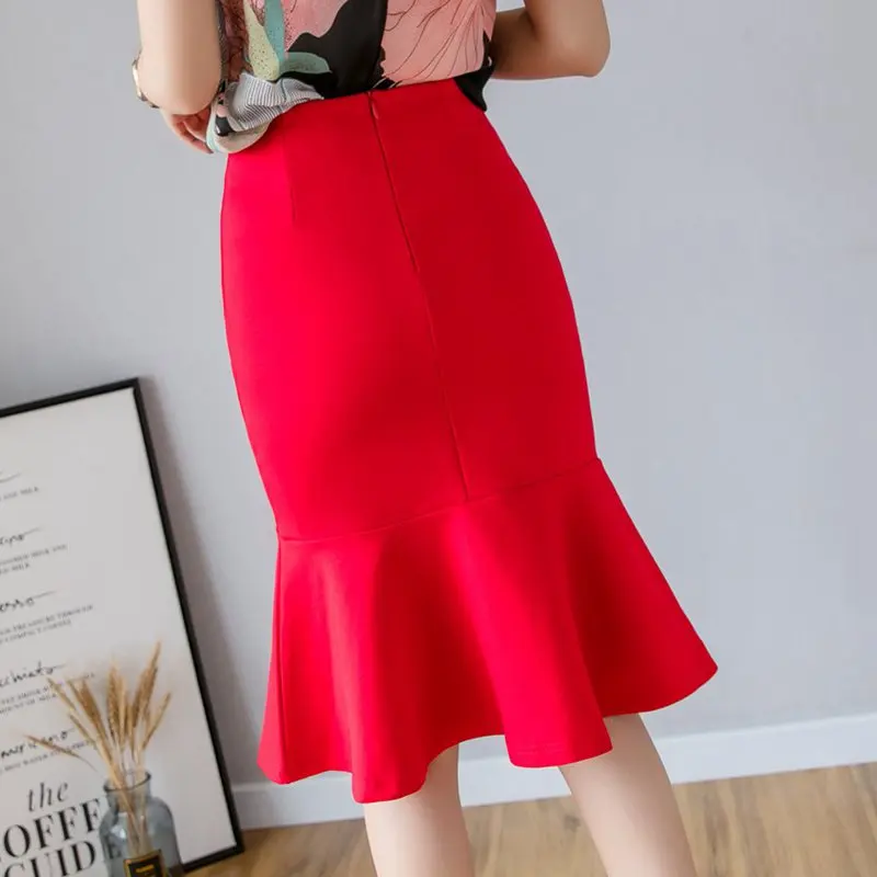 Jupe Femme Grande Taille Tendance 2026 Sexy Taille Haute Volants Moulante Style Coréen Bureau Midi Crayon