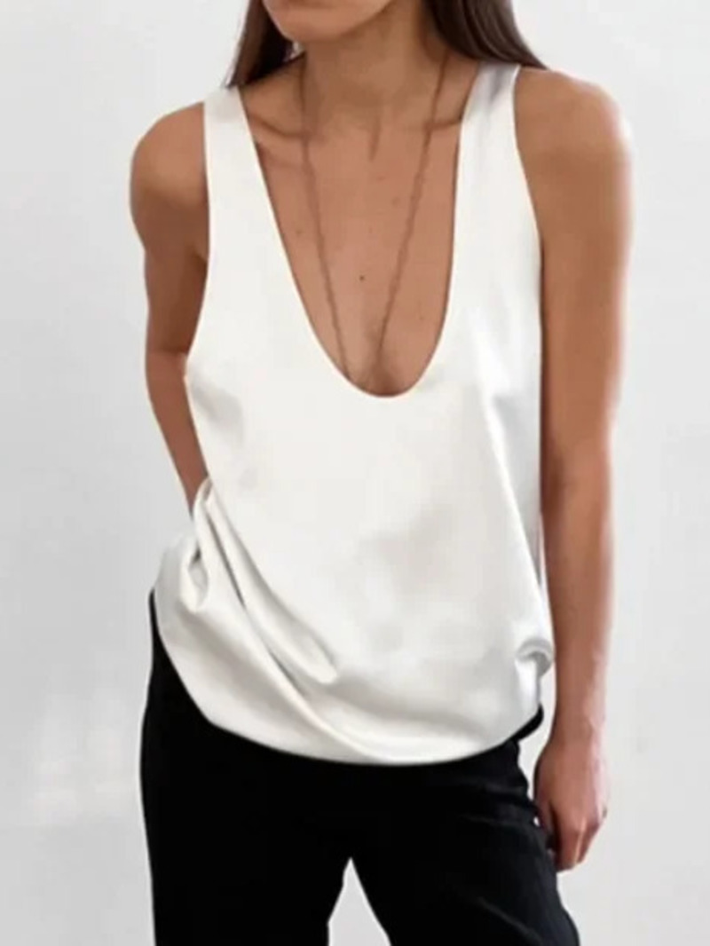Débardeur de luxe léger et confortable pour femmes, col en U, pour filles, respirant, doublure en Satin doux, sans manches, printemps été, 2025, MA7W