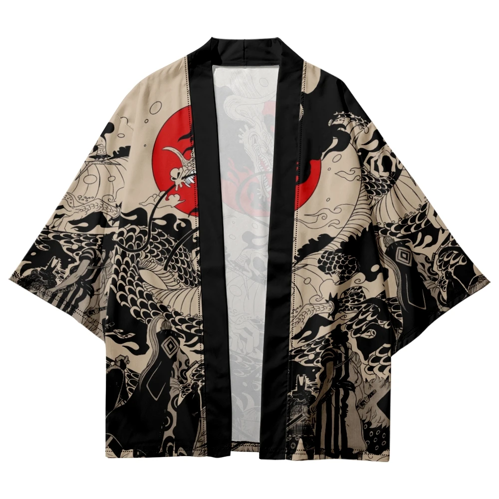 Kimono samouraï traditionnel pour hommes et femmes, imprimé Dragon, Anime japonais, Cosplay Haori, Cardigan Yukata, chemise, Robe d'été