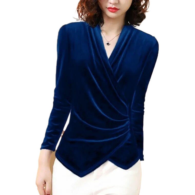 Chemisier Femme Automne 2026, Chemise en Velours Doré, Design Féminin, Élégant Style Français, Manches Longues, Veste Rétro en Velours Doré, Chemisiers Femme