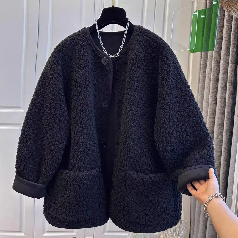 Manteau en Laine pour Femme Hiver 2026 Printemps, Veste Courte Ample à Boutonnage Simple Manches Longues pour Femme de Bureau et Urbaine