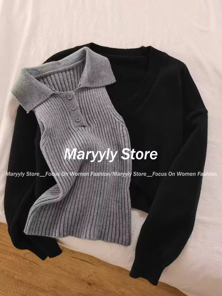 Tenue tricotée pour femme, mode coréenne, haut court décontracté Y2k, ensemble 2 pièces + Mini jupe à volants, costumes de bureau, automne et hiver