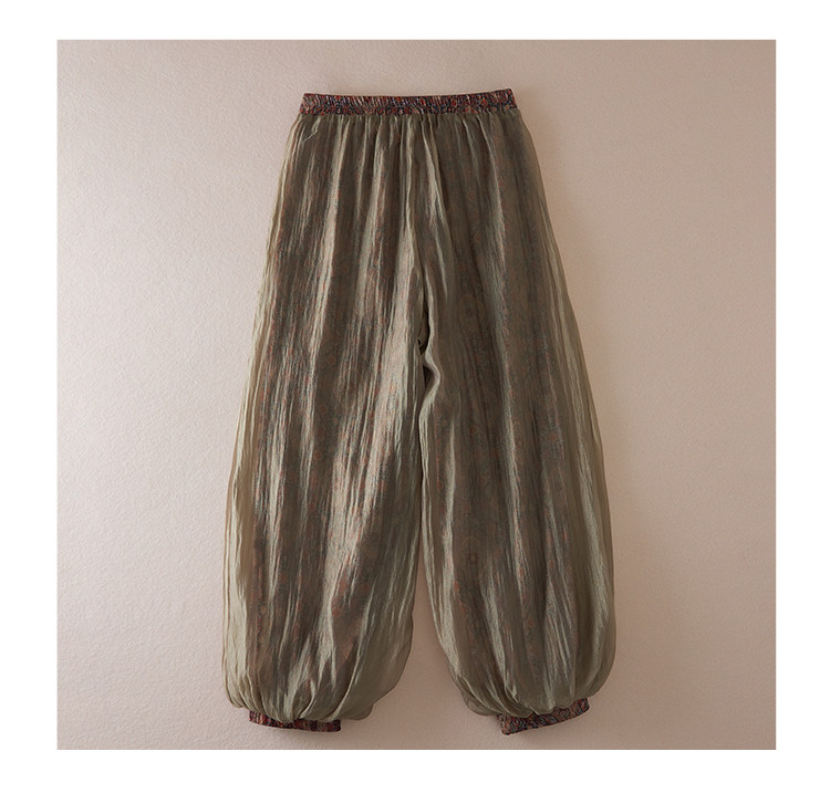 Pantalon Bohème à Imprimé Floral pour Femme, en Lin, Coupe Ample, Taille Élastique, Doux et Confortable, Style Vintage, Tendance Estivale Décontractée, Coupe Lanterne