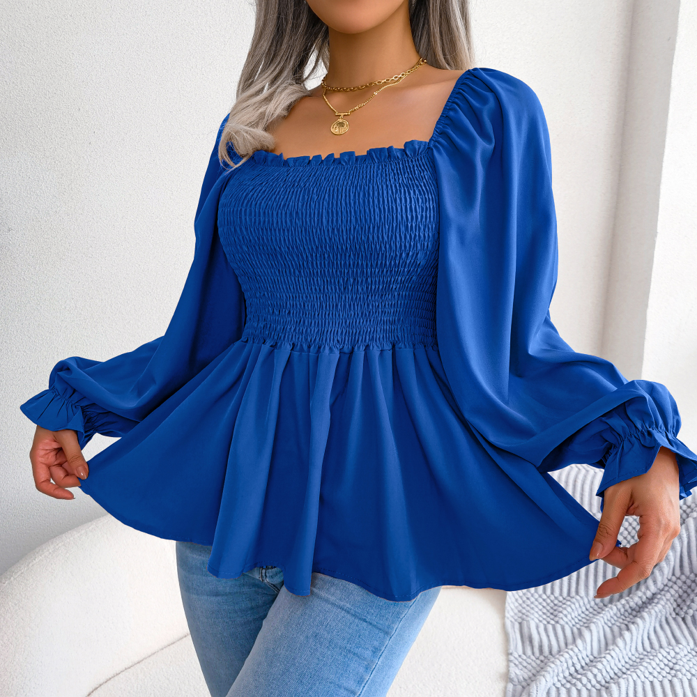 Chemisier en mousseline de soie pour femmes, couleur unie, manches longues, volants, haut péplum, blanc, rouge, vert, bleu, noir, vêtements pour femmes, 2026