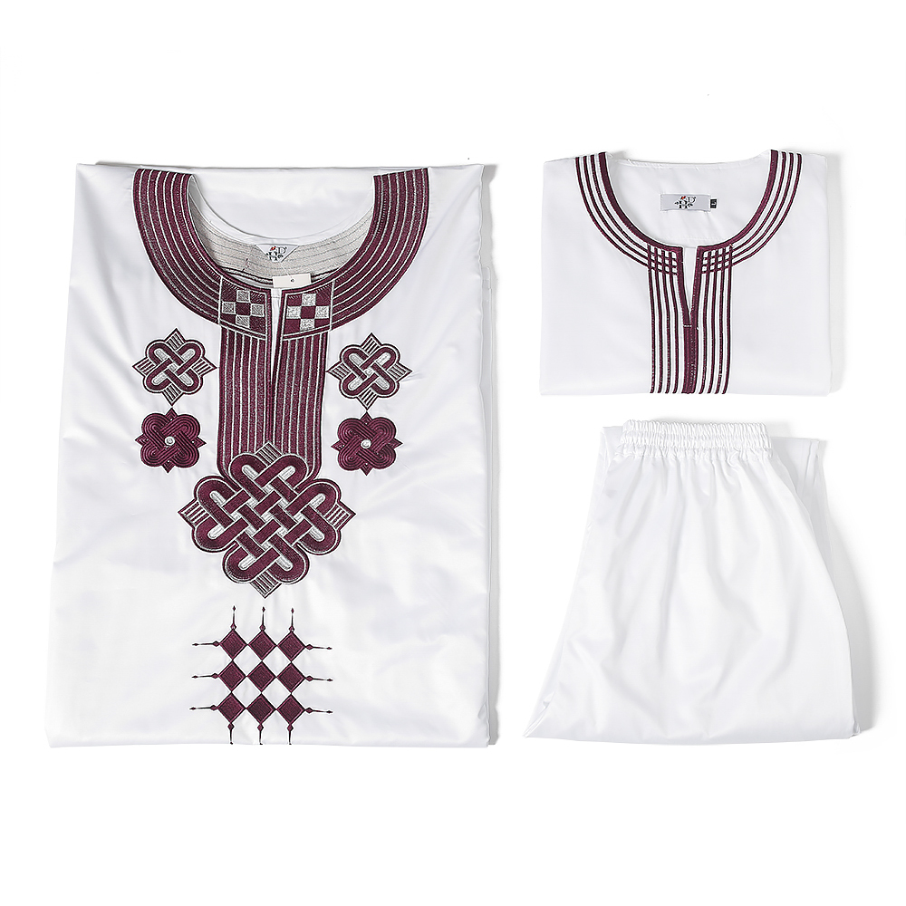 H & D-Vêtements traditionnels africains brodés pour hommes, Dashiki Agbada, tenue Ankara, chemise et pantalon de couverture, ensembles musulmans trempés, 3 pièces