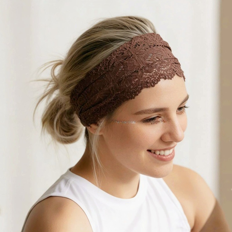 Serre-tête vintage en dentelle, foulard tendance pour femme, accessoires de cheveux pour la plage et les voyages, bande large extensible, cerceaux à cheveux ajourés