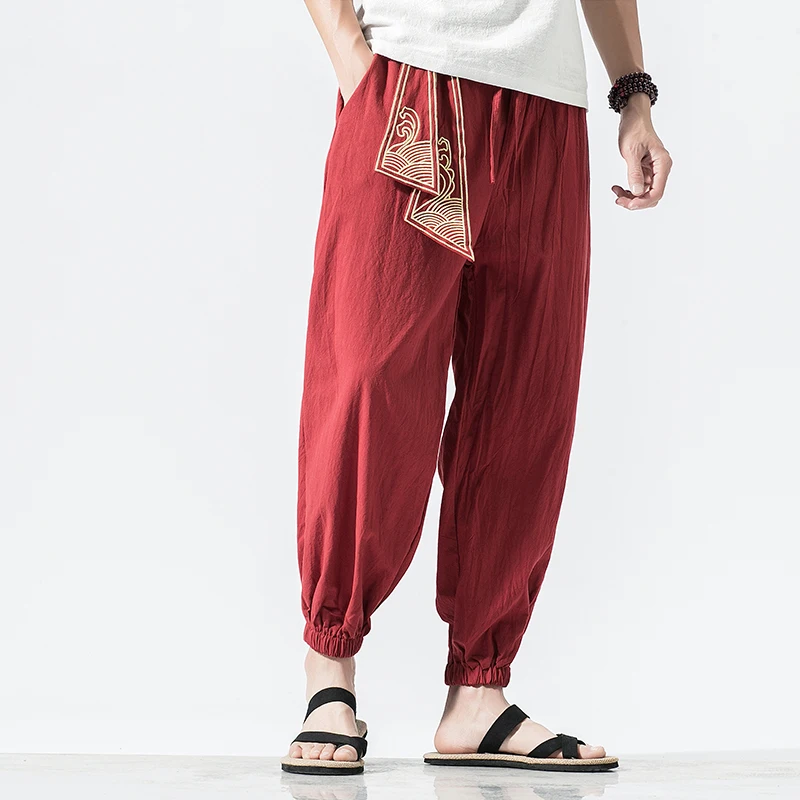 Kimono en coton et lin pour hommes, Costume de samouraï japonais, ceinture imprimée ukiyo-e, sarouel rétro, Hip Hop, Harajuku Haori, Baggy