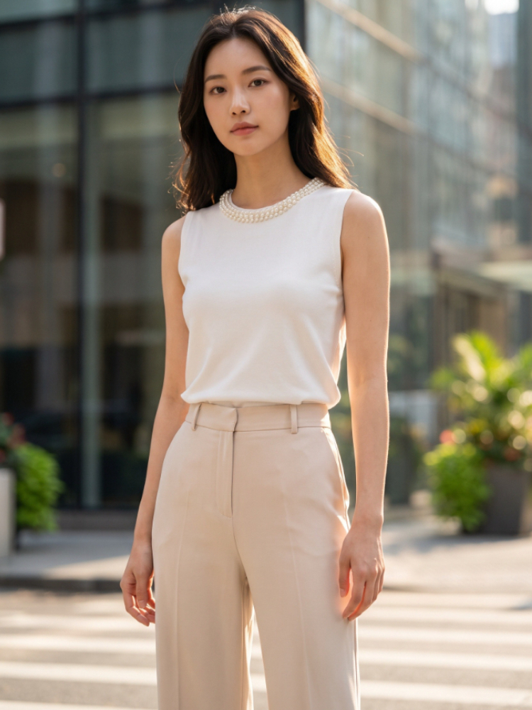 Débardeur Femme Coréen en Tricot, Gilets Solides, Blusas Mujer De Moda, Nouvelle Mode Été 2026, Tops Décontractés Fins Sans Manches avec Perles