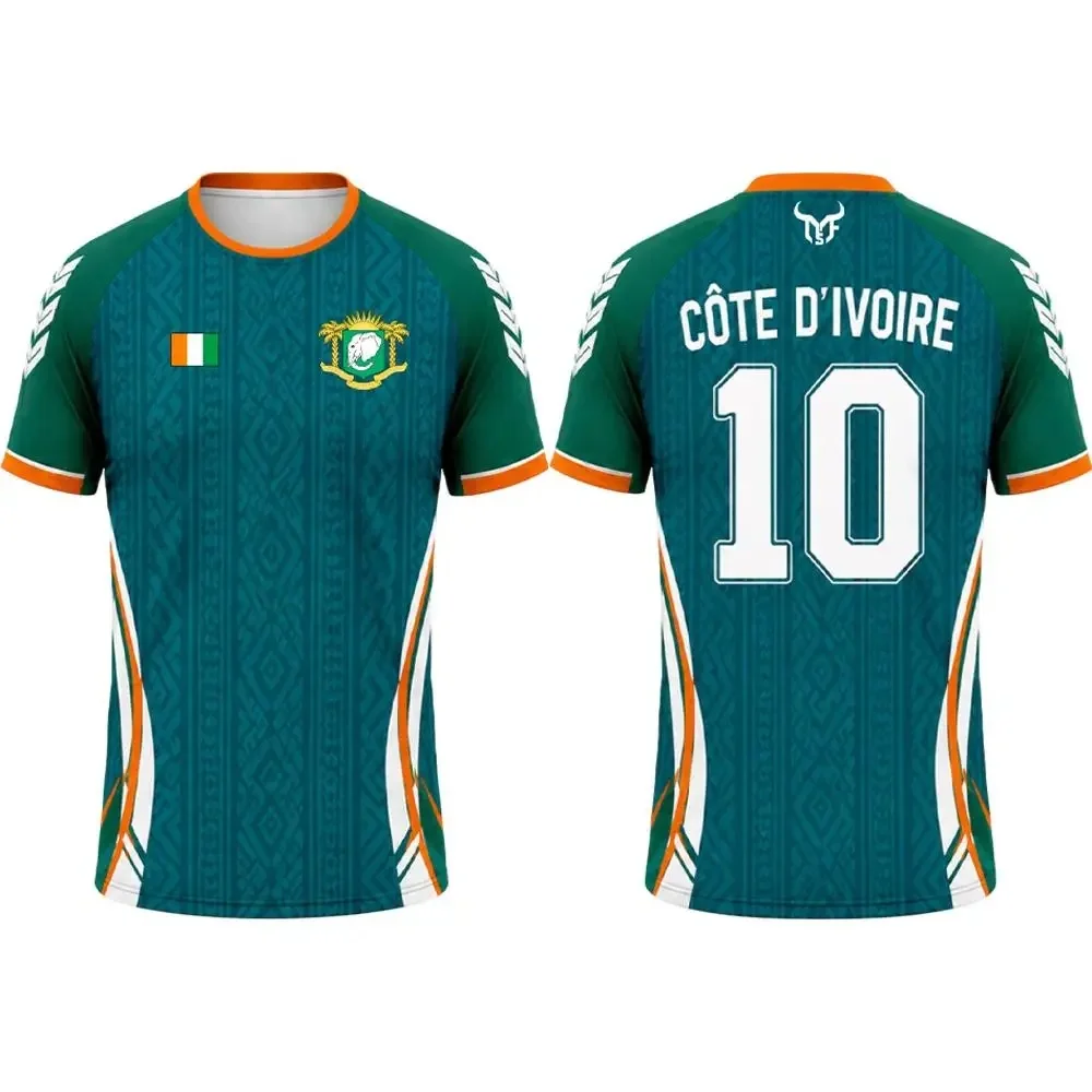 Maillot de supporter thème Côte d'Ivoire pour homme, impression 3D par sublimation, tissu mesh, séchage rapide, respirant, manches courtes, tee-shirt de sport décontracté