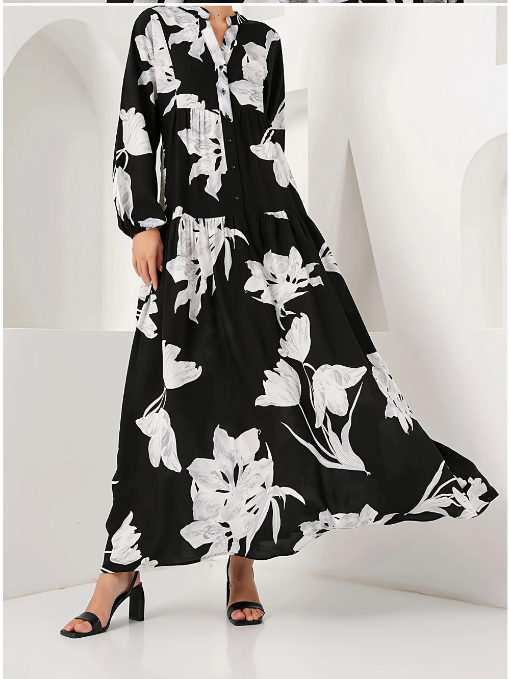 Eid femmes Robe musulmane fleur imprimé Abaya dubaï robes Largos robes caftan arabe Robe fête Caftan Jalabiya Ramadan automne