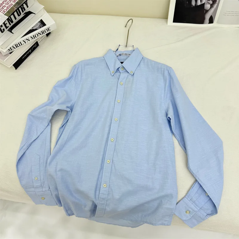 Chemise à manches longues pour homme et femme, en lin, style old money unisexe, couleur unie, broderie design, chemise longue.