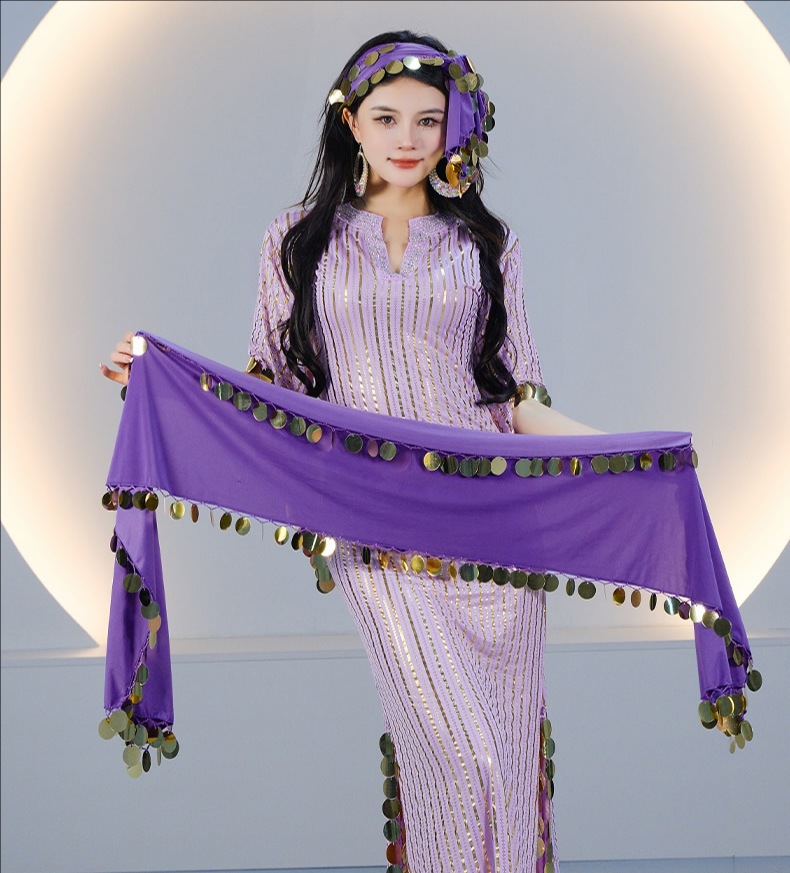 Accessoires de Danse du Ventre pour Femmes : Écharpe Baladi Saidi, Robe de Danse Folklorique, Costume de Cabaret, Ceinture de Hanche à Pièces, Foulard de Tête