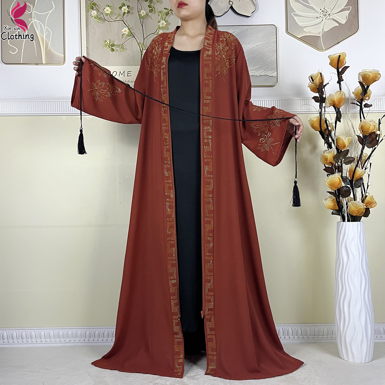 Nouveau Abayas musulmanes pour femmes Robe à manches longues dubaï dame Robe longue élégante Islam vêtements Abaya africain Robe ample avec Turban