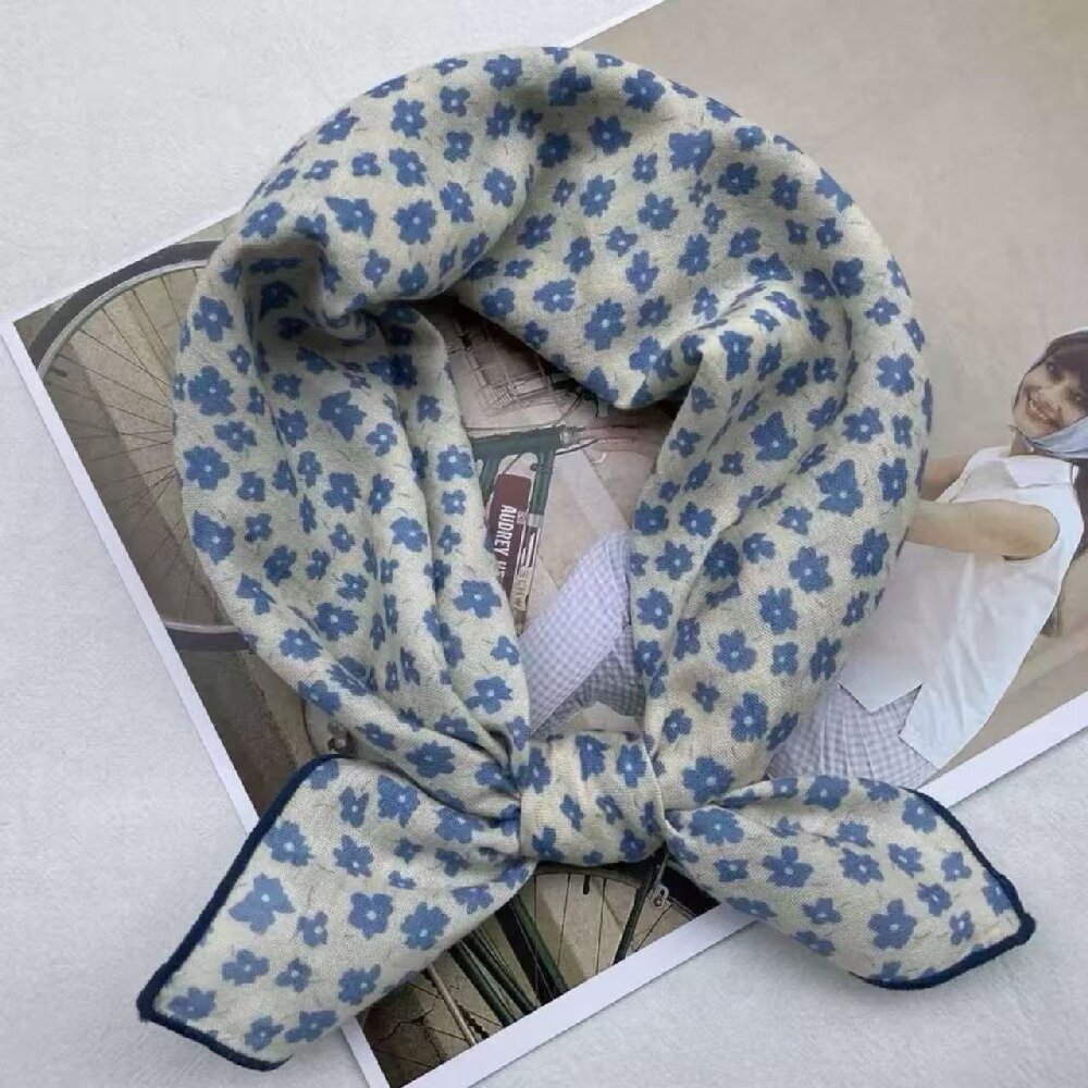 Petit foulard carré à imprimé floral en soie, foulard fin rétro pour femmes, printemps-été, foulards à fleurs tendance, 55*55