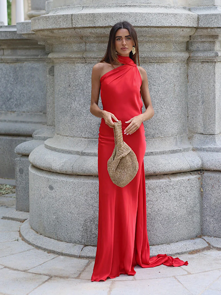 Robe longue élégante en satin avec ruban, sexy, dos nu, sans manches, pour femme, collection Printemps-Été 2026, robes de soirée unies pour femme