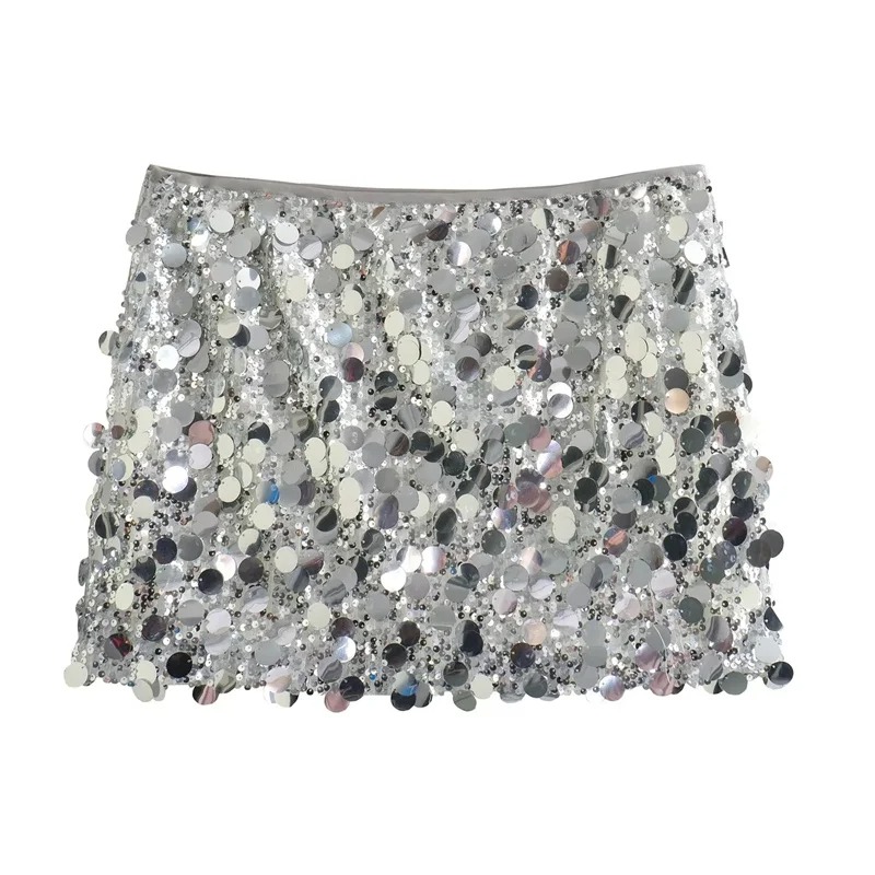 Jupe à paillettes argentées pour femmes, Mini jupe taille haute, mode, paillettes brillantes, jupes courtes élégantes pour femmes, jupes Y2k